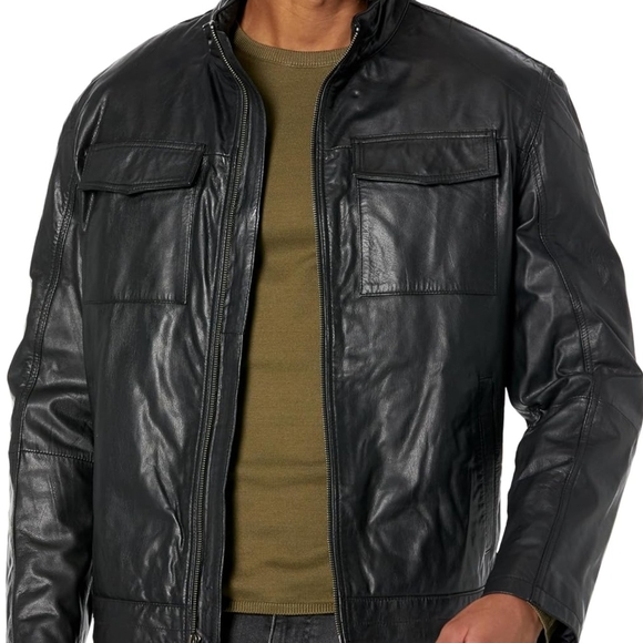 Cole Haan Black Leather Military Jacket - Picture 8 of 8